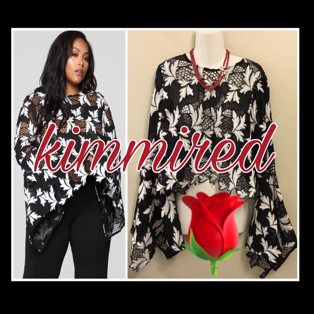 🆕Fashion Nova Black/White Bell Sleeve Top~2X~NWT